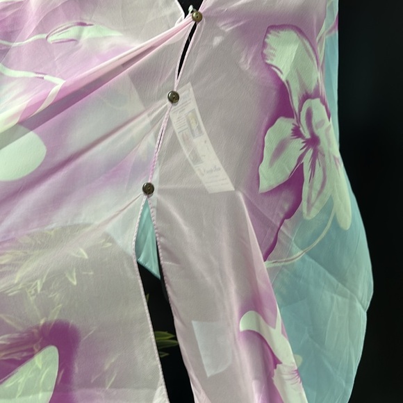 Pineapple Moon Wrap,elegant chiffon,coconut buttons,coverup,scarf,caftan,floral - Picture 3 of 9